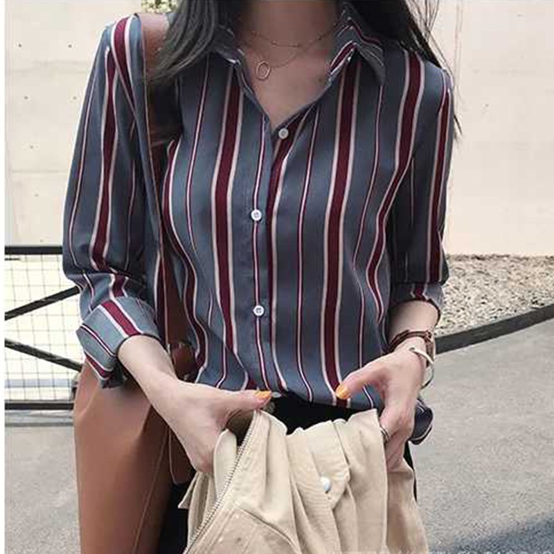 Stripe Shirt  Women Blouse  Plus Size Baju  Perempuan Office 