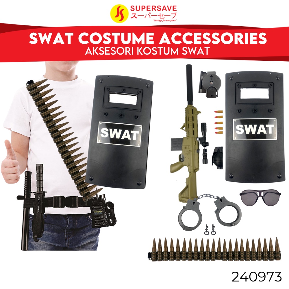 SUPERSAVE 9in1 SWAT Costume Accessories Set Cosplay Kids with Sound Light Role Play Police