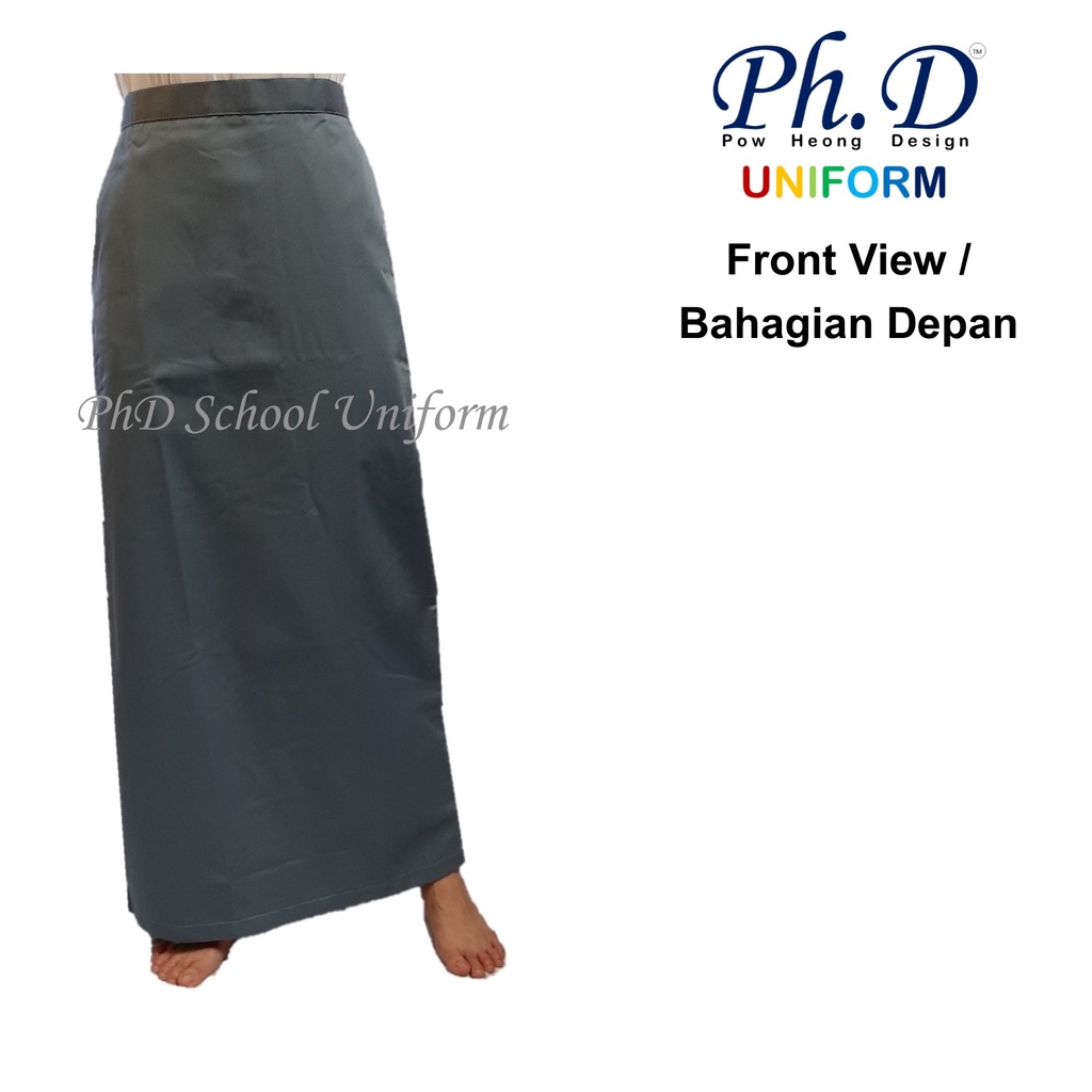 PhD School Uniform (Size XS-XXL) Grey Maxi | Long Skirt | Skirt Kain Labuh Kelabu Sekolah Berlipatan Belakang