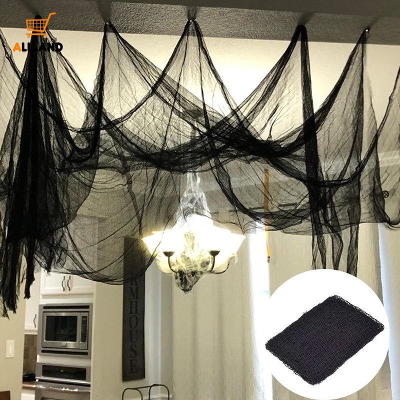 76 X 198cm Halloween Black Creepy Gauze Hanging Decorations/ Halloween Party Home Decor Haunted House Dress Up Layout Props