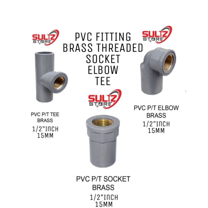 PVC BRASS THREADED FITTING ELBOW SOCKET TEE PVC 15MM 1/2INCH PENYAMBUNG