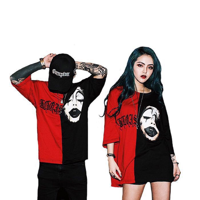 Fashion Black Red Half Sleeve O Neck Casual Loose Personality Couple T Shirt Shopee Malaysia