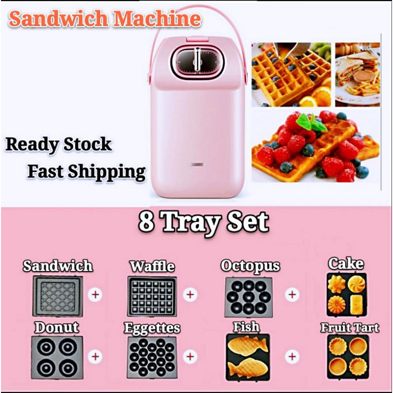 Ready Stock Big Offer Sandwich Maker 5 In 1 Electric  8 IN 1 Mesin Waffle Maker Breakfast Maker Machine Bread Maker