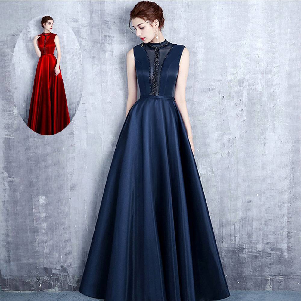 navy blue with red dress