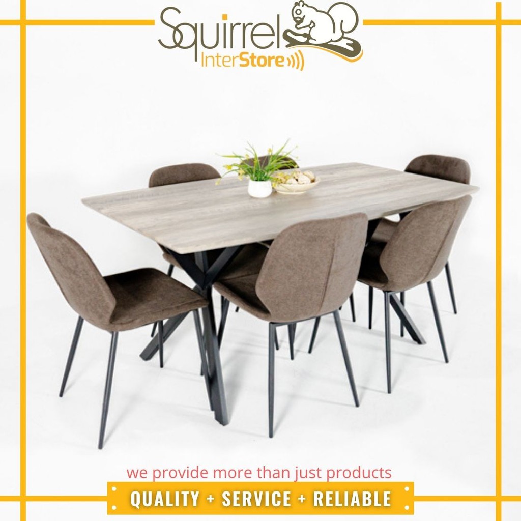 Buy Dining Table Set 1 6 With 6 Fabric Chair Wooden Venner Surface Rectangle Meja Makan Set 6 Kerusi Klasik Seetracker Malaysia