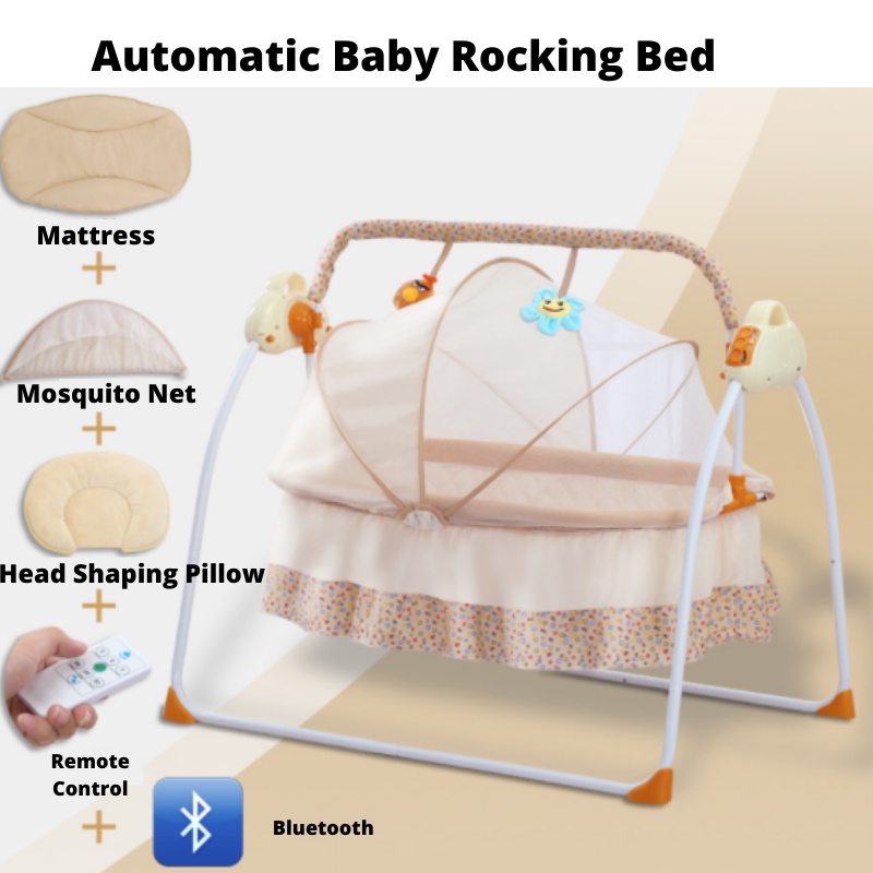 Automatic Baby Rocking Cradle Swing Bed Bayi SAFE Free Mosquito Net/Head Shaping Pillow/Mattress/Remote Control/Music