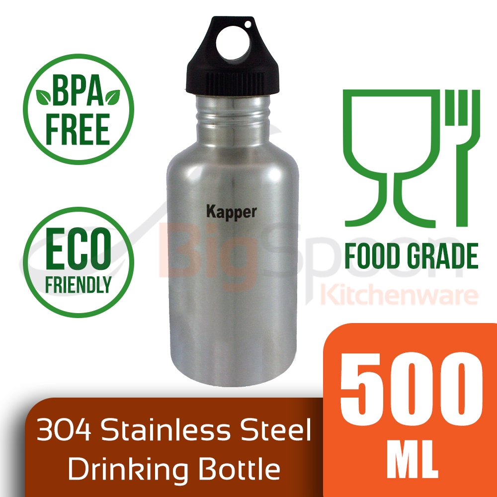 BIGSPOON KAPPER 304 Stainless Steel 500ml Drinking Bottle BPA Free Solid Food Grade Mineral Water Bottle Eco-Friendly