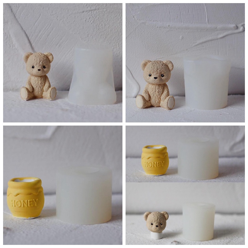 3D Plush Bear Silicone Mold Aromatherapy Candle Making Diffuser Stone Plaster Mold Honey Pot Mold