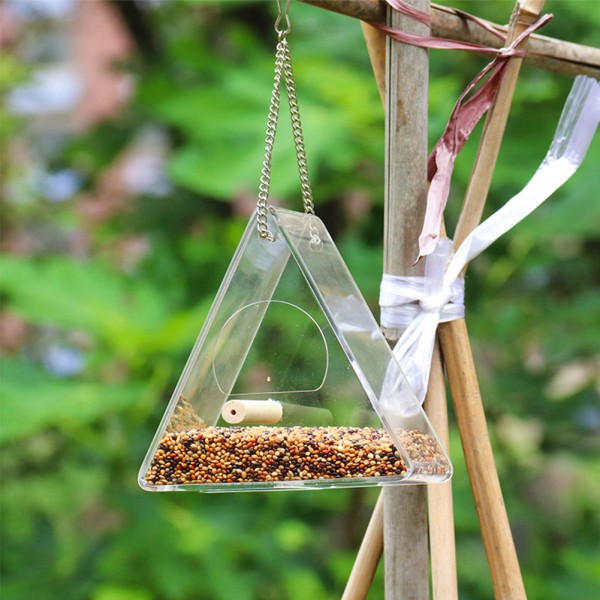 Acrylic Transparent Bird Feeder Hanging Type Outdoor Bucket For