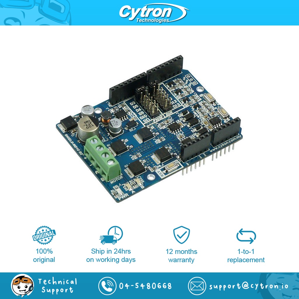 Cytron Motor Driver 10A (Max 30A) 7-30V 2 Channels Shield for Arduino ...