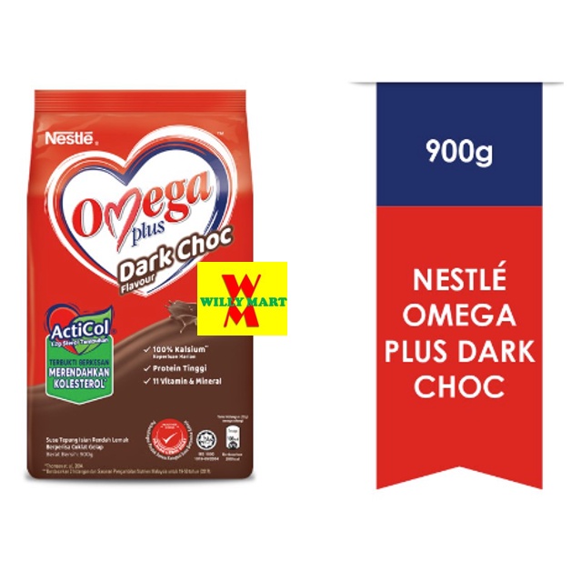 Nestle Omega Plus Dark Chocolate Coklat Milk Powder [900g] | Shopee ...
