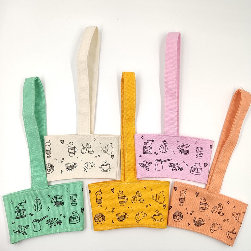 1Pc Portable Cup Bag Carrier Pure Cotton Cloth Cup Cover for Milk Tea