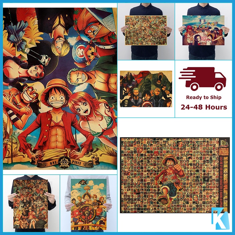 Anime ONE PIECE POSTER Straw Hat Pirates Family portrait Vintage kraft paper wallpaper For wall decoration 50.5*35cm