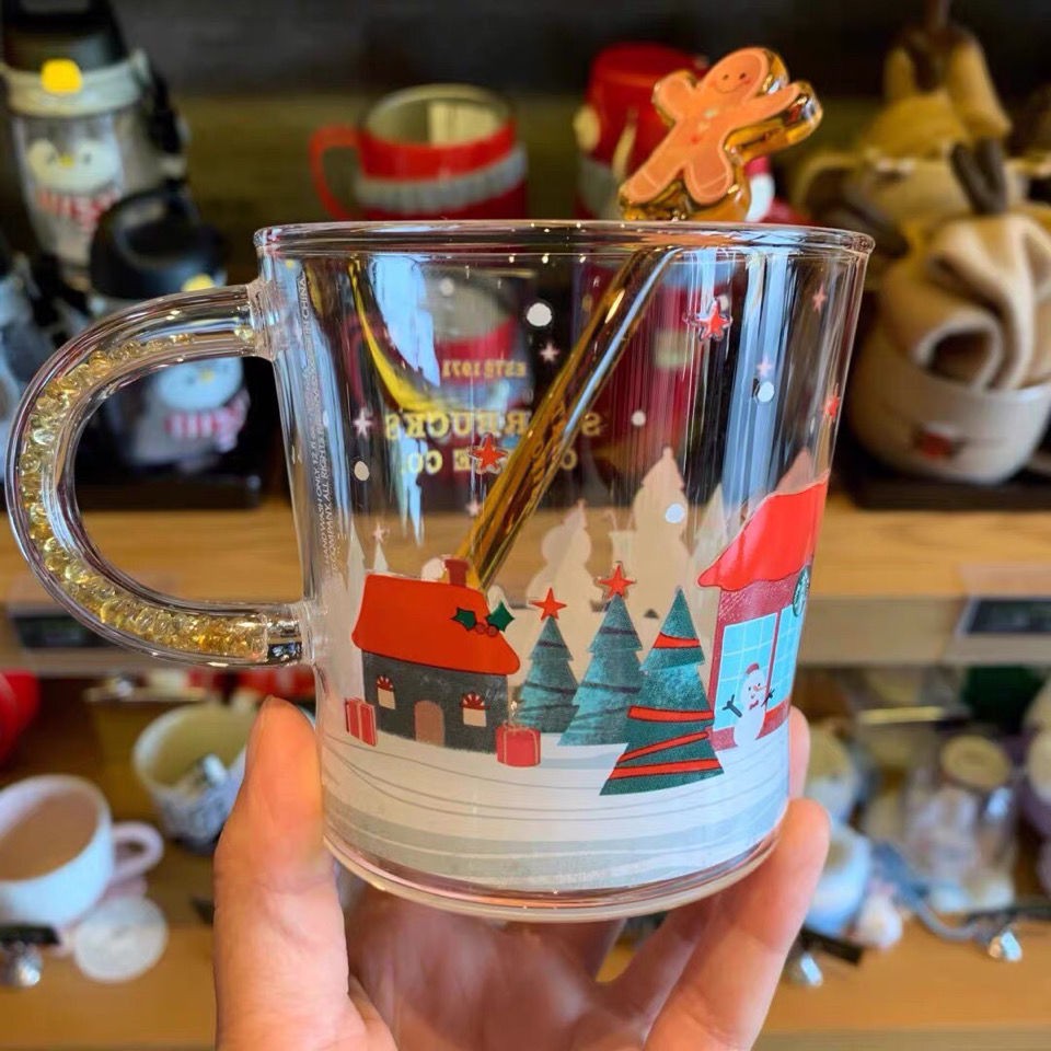 Starbucks shiny gingerbread man hot change glass mug with stirring rod ...