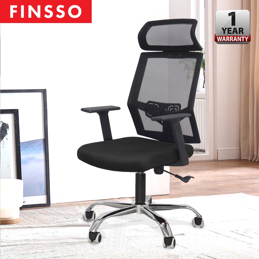 FINSSO: WHYTE Med Back Mesh Swivel Office Chair With Large Headrest Kerusi Pejabat / 办公椅