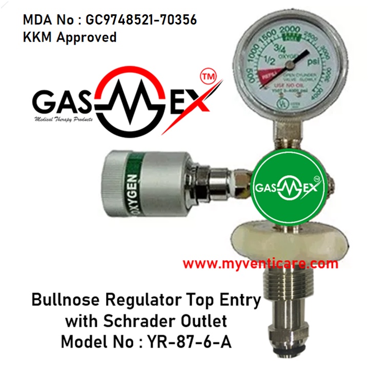 BULLNOSE REGULATOR TOP ENTRY WITH SCHRADER OUTLET OXYGEN FOR VENTILATOR ...