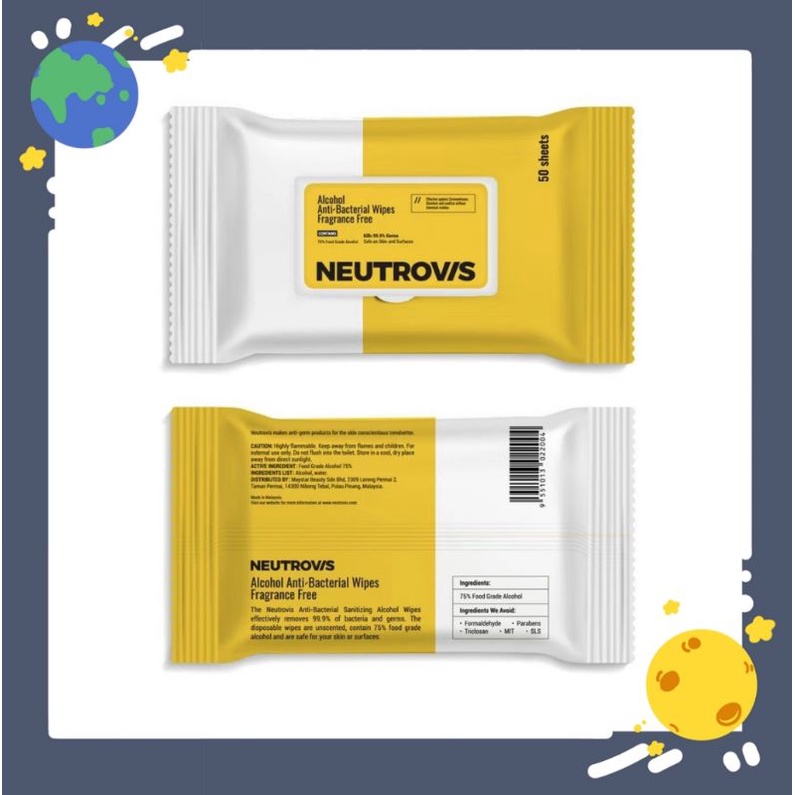 Neutrovis Alcohol Anti-Bacterial Wipes 50s - Fragrance Free