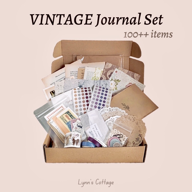 VINTAGE JOURNAL STARTER KIT SET 100+items AESTHETIC raya gift box (ready stock) bujo stationary notebook planner sticker