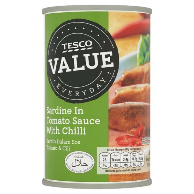 Tesco Everyday Value Sardine in Tomato Sauce with Chilli 150g Shopee