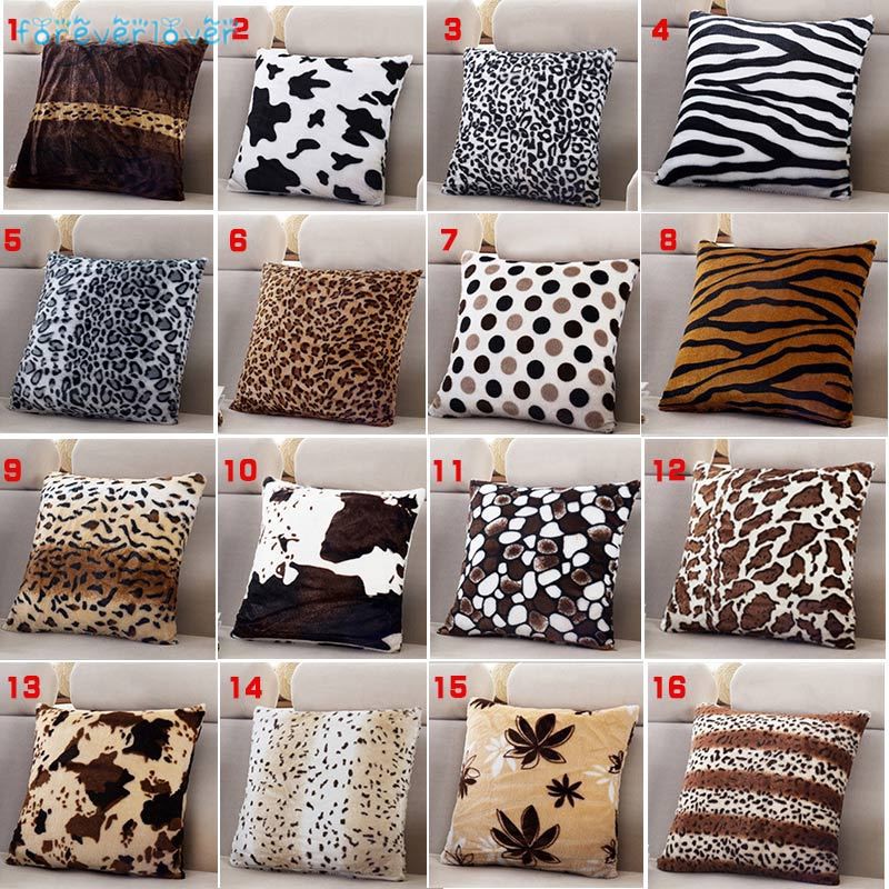 Tiger Cat Cow Leopard Animal Skin Pattern Faux Fur Cushion