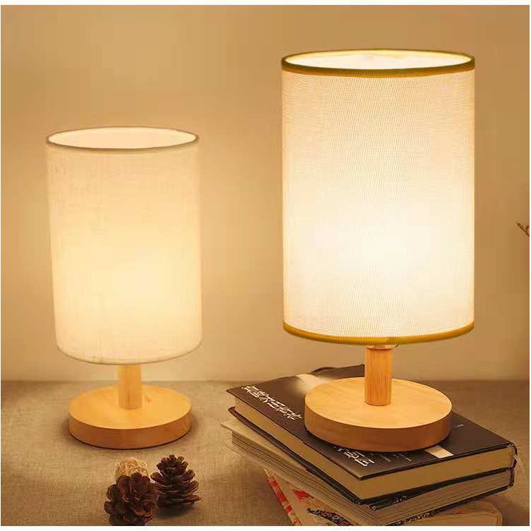 Wood Table Lamp Solid Fabric Shade Bedside Desk Lamps Nightstand Light Shopee Malaysia