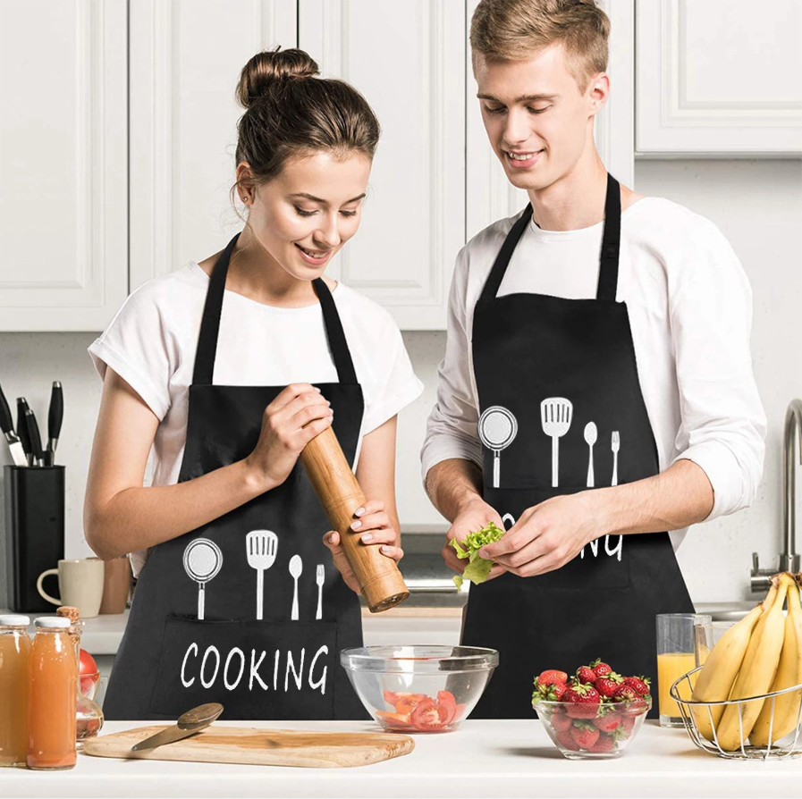 Fashion Cutlery Pattern Hang Neck Apron Kitchen Oilproof Waterproof Apron Breathable Thicken