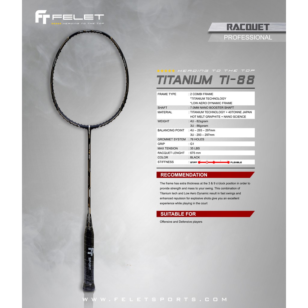 FELET Badminton Racket Woven Titanium TI-88 free string & grip | Shopee Malaysia