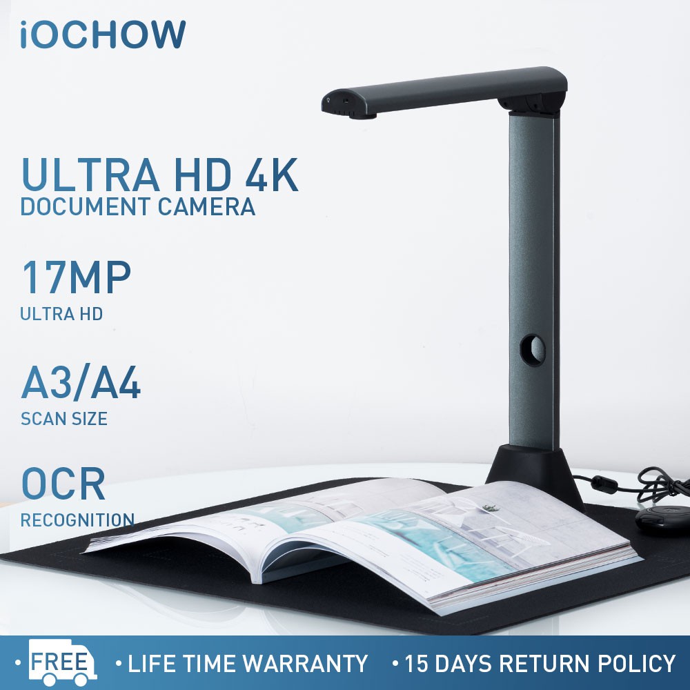 iOCHOW S3 Document Camera 17MP Book Document Scanner AutoFlatten Tech