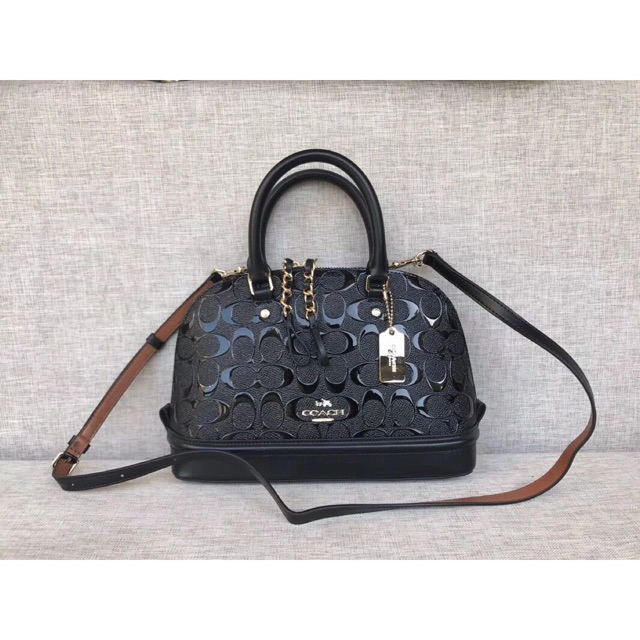 coach mini sierra satchel in signature debossed patent leather