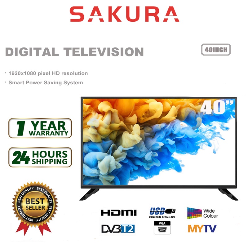 Sakura Digital TV HD LED TV DVBT-2 Built in MYTV (40") [Free Wall Mount]