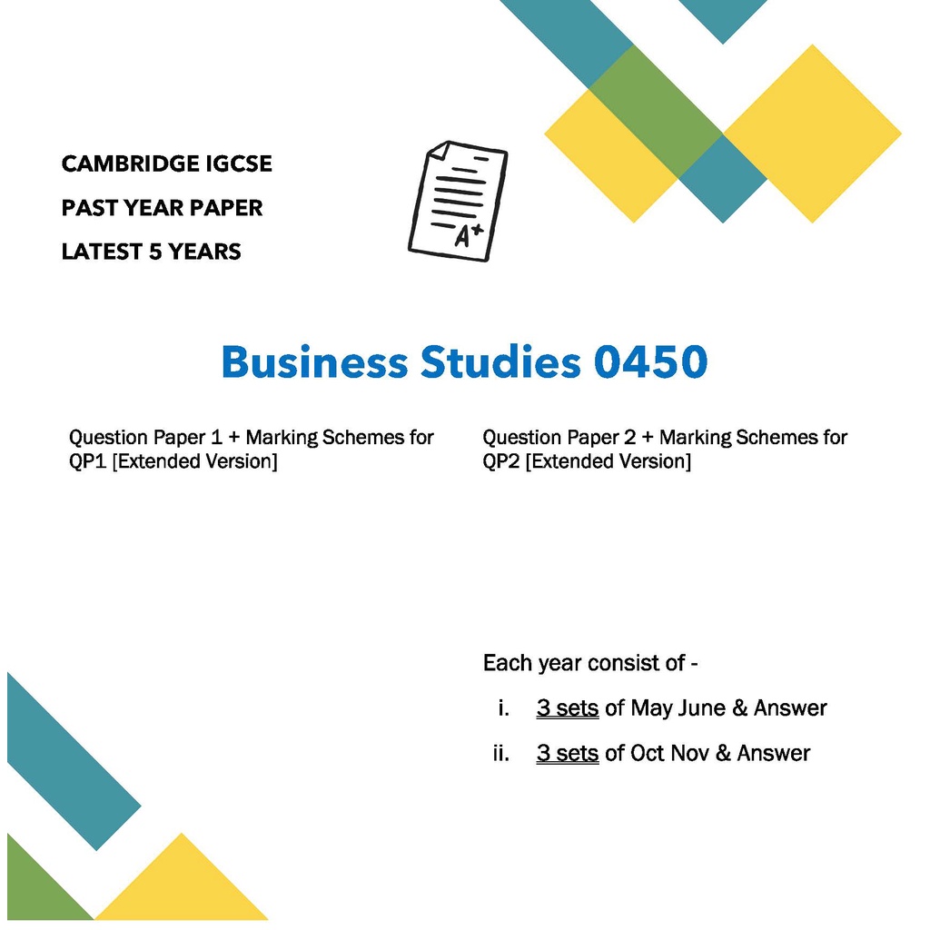 BUSINESS STUDIES 0450 CAMBRIDGE IGCSE [PAPER 1,2] PAST YEAR PAPER 2017 ...