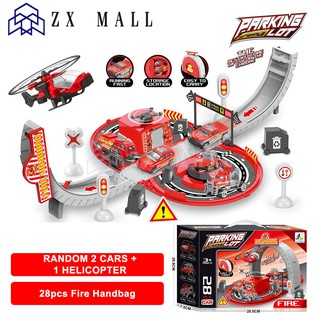 28pcs Fire Rescue Car Track Set Building Garage Kids Diy Assembly Creative Toy 