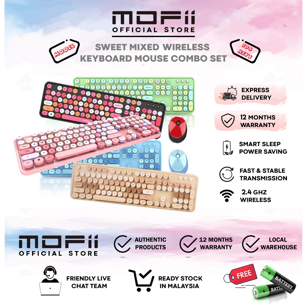 MOFII Sweet Wireless Keyboard Mouse Set Office PC Typo Gift Laptop Table Retro