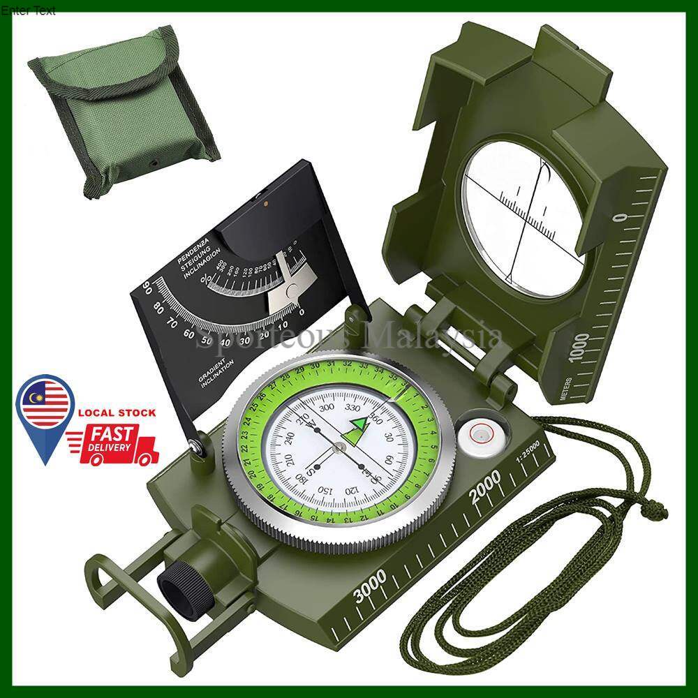 (Ready Stock) Professional Military Compass with Sighting Inclinometer Carry Bag Impact Resistant Waterproof Navigation