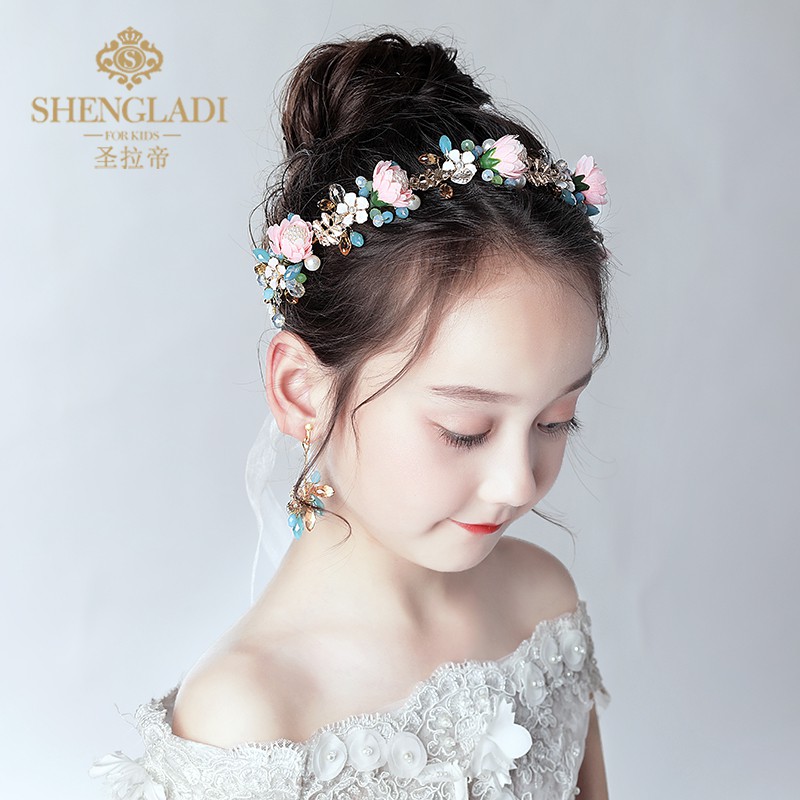 Children S Head Flower Jewelry Girl Wreath Tiara Hair Band Set