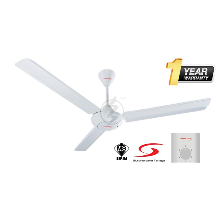 Rapid Tech 3 Blades Ceiling Fan Kipas Tiga Blade 1 Year Warranty White