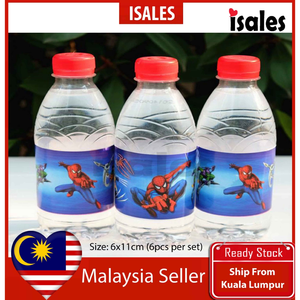 Party Decoration Isales Spiderman 6pcs Bottle Sticker Birthday