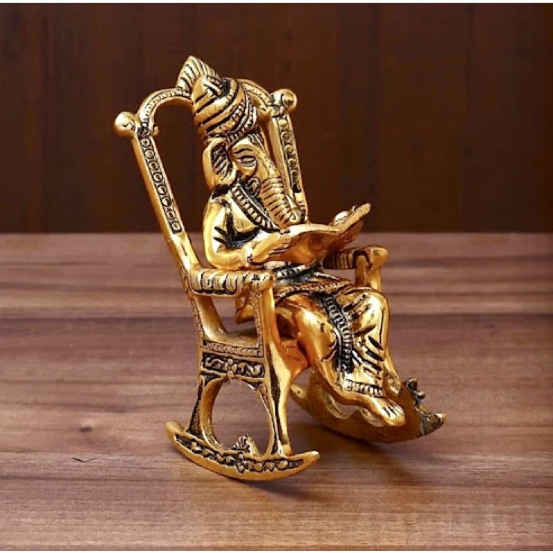 Lord Ganesha On Rocking Chair Figurine Gold Statue Home Decoratio /Festive Decor/Deepavali/Thaipusam/Pongal.