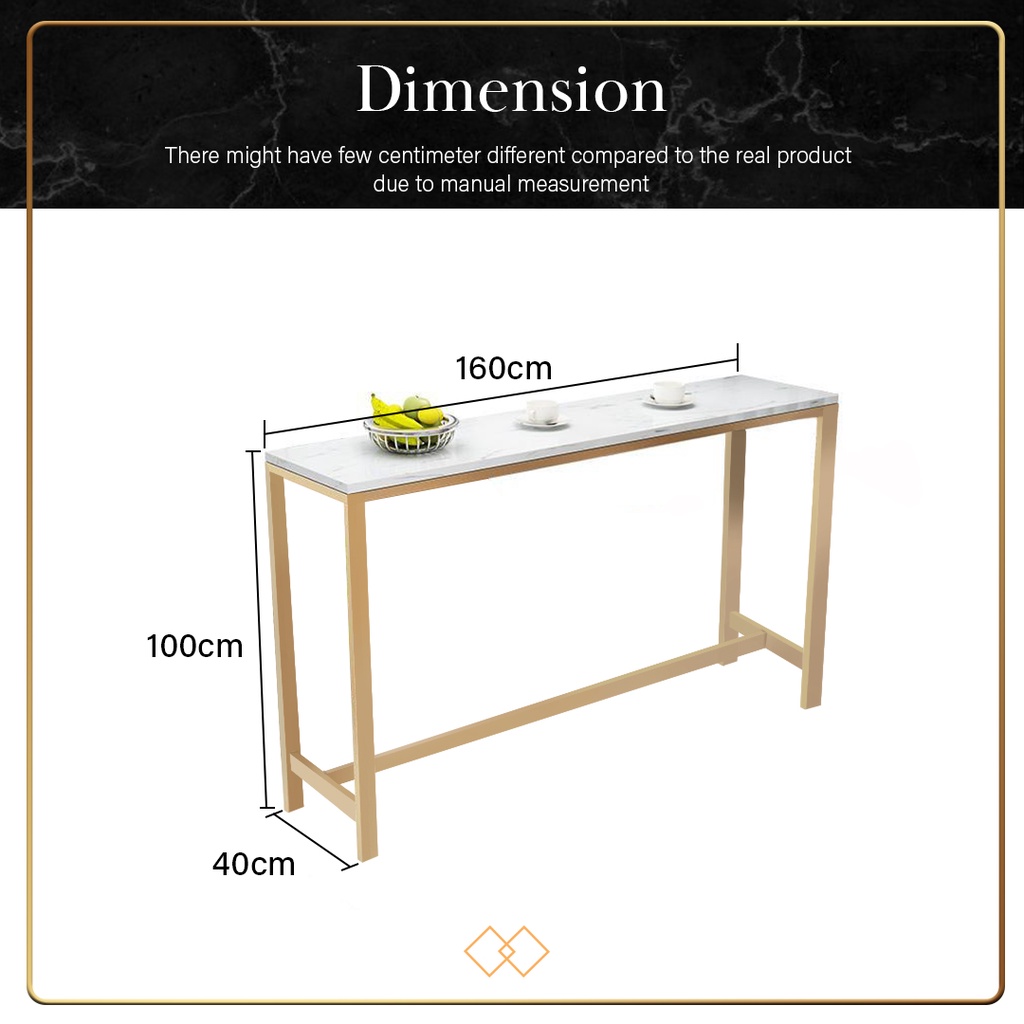 FINSSO: Parsons Marble Texture Wooden Bar Table with Gold Metal Frame + 2 Bar Stools