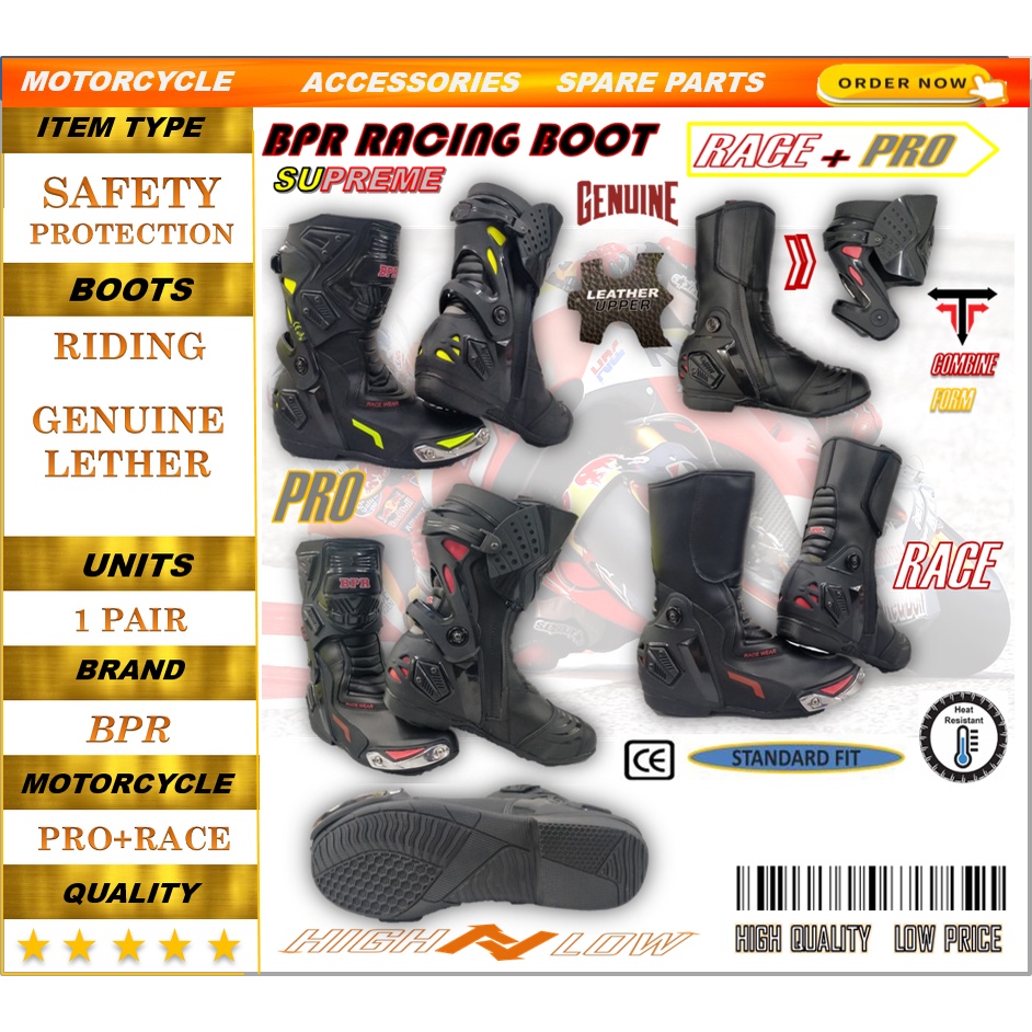 BPR RACING PRO+RACE RIDING PERFORMANCE BOOT GENUINE LEATHER COMFORTABLE RACING QUALITY