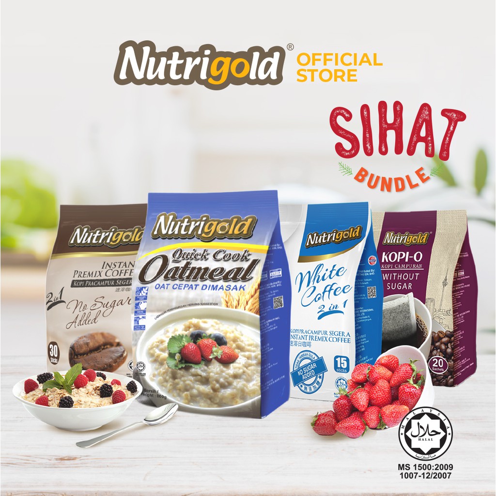 Nutrigold Sihat Bundle Quick Cook Oatmeal Black Coffeekopi O