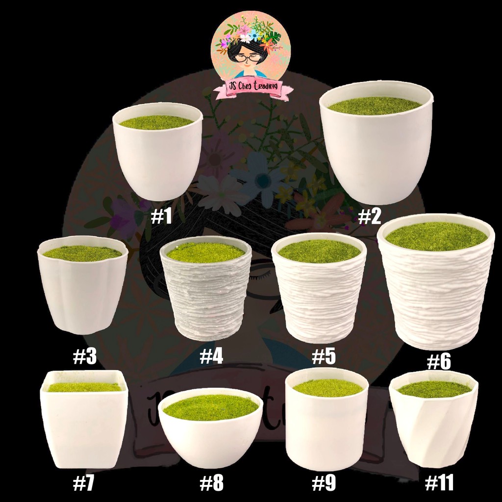 Ready StockPlastic Vase with green moss good quality/Pasu Plastik dengan green mossPasu bunga hiasanDecorDIY