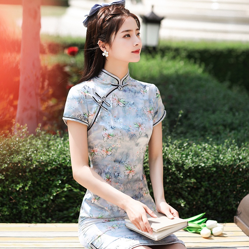 Hangzhou Faux Silk Ladylike Qipao 2407-01 杭州仿真丝淑女短旗袍
