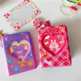 INS 3 Inch Cherry Photo Album Bear Heart Storage Card Holder with 20 Sheets Sleeves Bags Photocards Collect Book