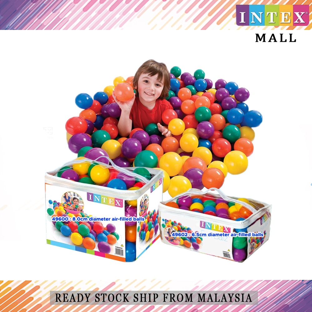 INTEX Ball Toyz Fun Ballz 2 Sizes 100 Pcs Plastic Balls Pack Bag For