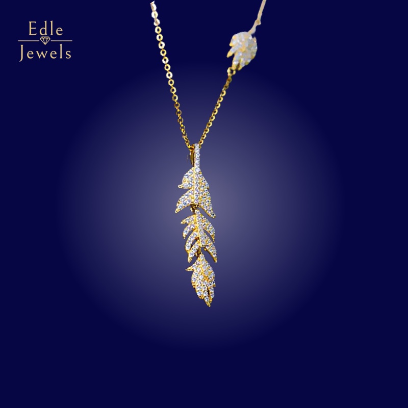 Edle jewels EJ3114 24K Gold Necklace Diamond Feather Pendant Necklace For  Women Korea Style No Rusting Rantai Leher Shopee Malaysia