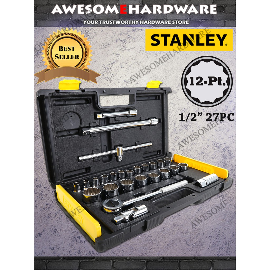 (12 POINT) STANLEY 27PCS 1/2" BOX SOCKET WRENCH SET WITH DRIVER 86477