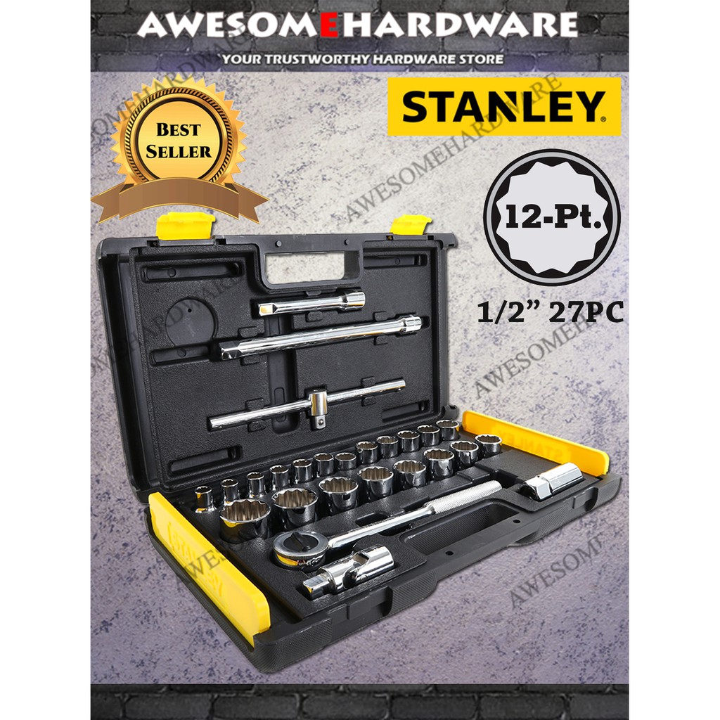 (12 POINT) STANLEY 27PCS 1/2" BOX SOCKET WRENCH SET WITH DRIVER 86-477 ...