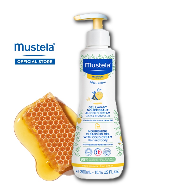 MUSTELA Nourishing Cleansing Gel with Cold Cream with Organically Farmed Beeswax for Dry Skin (300ML / 10.14fl.oz)