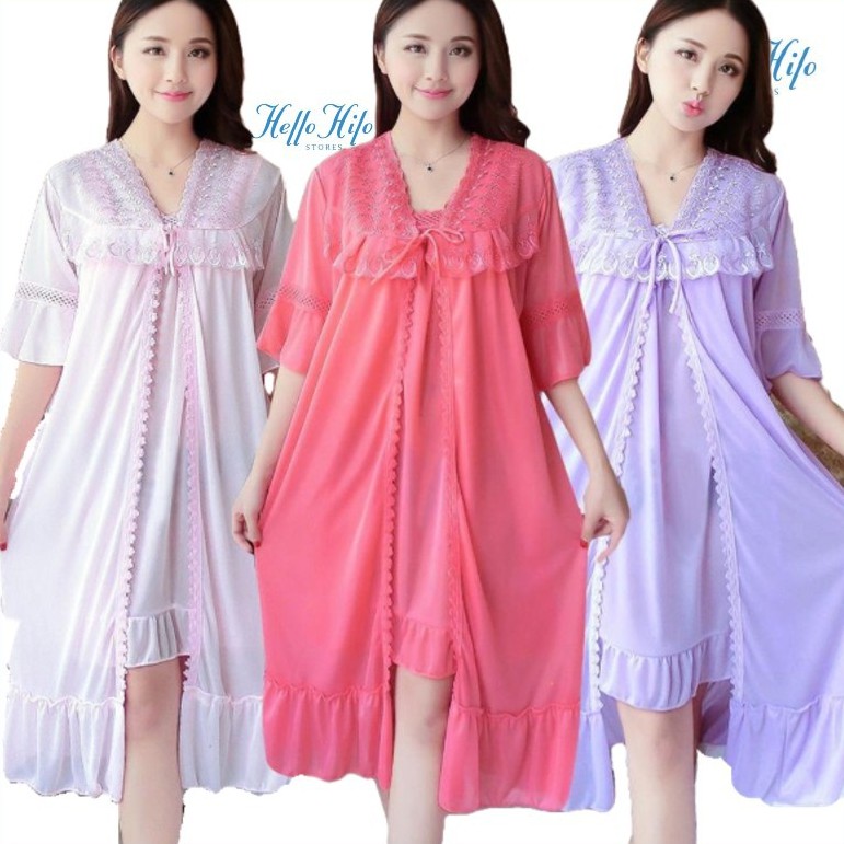  HELLOHILO 010 BAJU TIDUR KAIN SATIN  2 PIECE MURAH SEKSI 